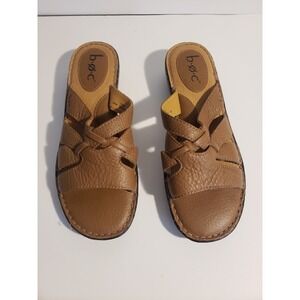 B.O.C. Comfort Leather Mules Slides Sandals Casual‎ Brown Knot Detail 10M